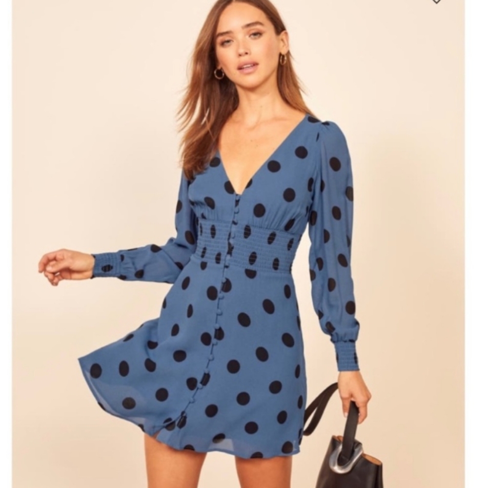 Reformation Blue Polka Dot Mini Dress